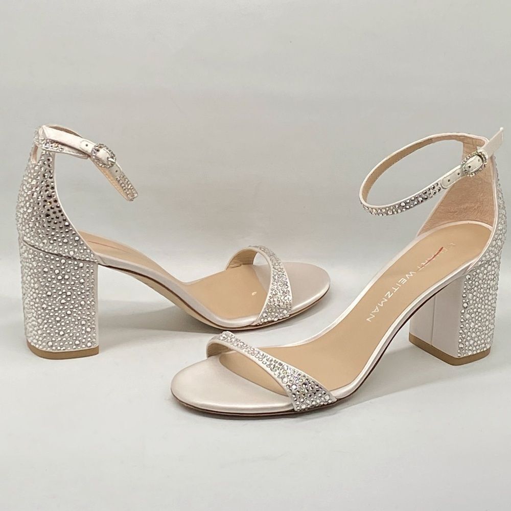 Stuart Weitzman Nudist Shine Block 75 Crystal Embellished Sandal size 8.5 - Picture 5 of 15